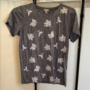 Jcrew Factory Charcoal Tee with Ivory Floral Accents